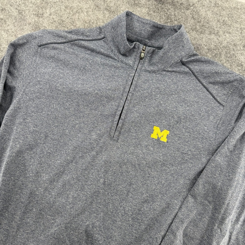 Cutter & Buck Michigan Pullover Mens Large Grey 1/4 Zip Textured Knit NCAA